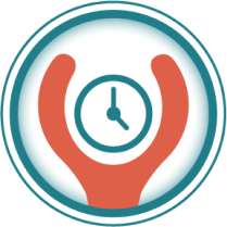 A graphic icon of a bowman's capsule containing a clock to represent glomerular filtration rate.